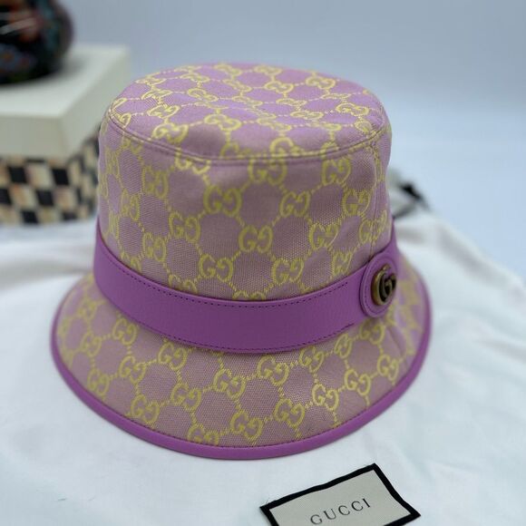 Women's Gucci GG logo leather/canvas bucket hat, size medium, made in Italy - Picture 1 of 8